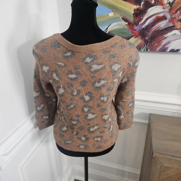 Ann Taylor Loft Leopard Print Multicolor Wool Blend Cardigan 3/4 Sleeve Small - Picture 3 of 8